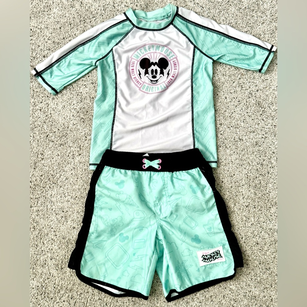 Disney Mickey Mouse Swim Set Store Rashguard &Trunks SIZE 5-6 - Kids